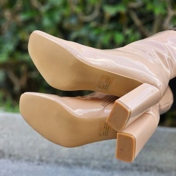 Women's Nude Chunky Heel Ankle Booties - Picture 5 of 5